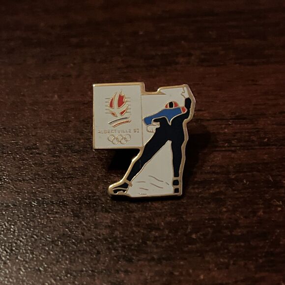 Olympic Winter Games 1992 Albertville Speed Skating Lapel Pin - Picture 1 of 3